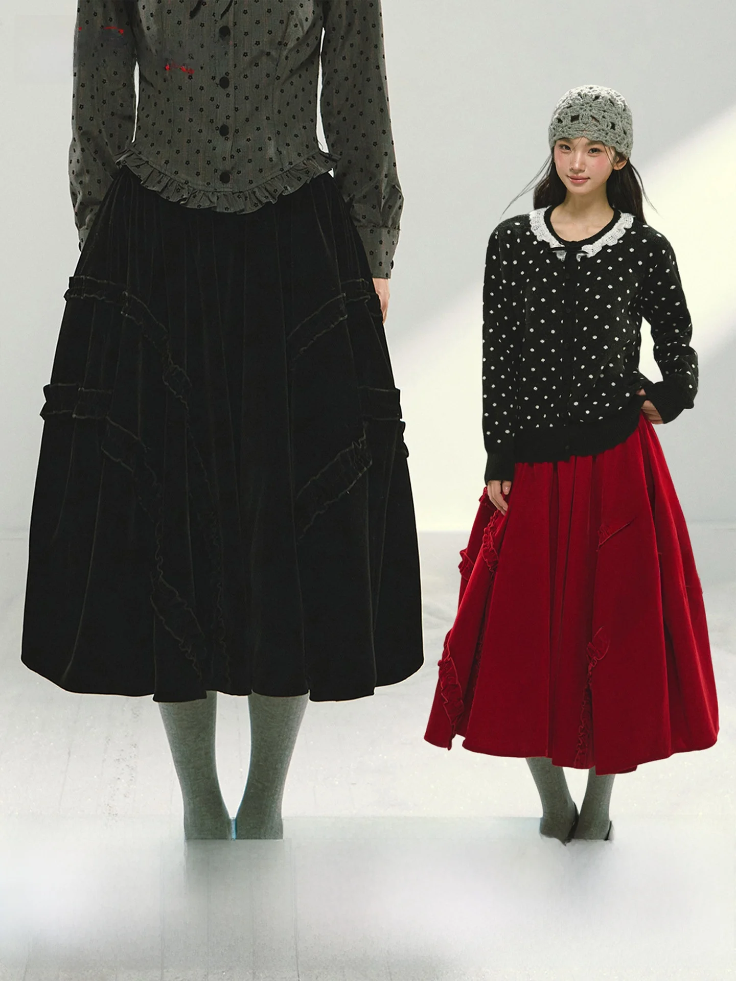 Christmas Red Velvet Black Velvet Tulle Skirt Half-length Puffy Skirt Bloomer Style Mid-waist Design Nylon Fabric for Dates
Christmas Red Velvet Black Velvet Tulle Skirt Half-length Puffy Skirt Bloomer Style Mid-waist Design Nylon Fabric for Dates