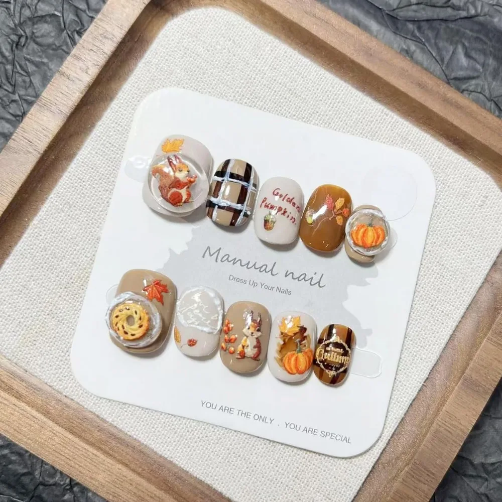 Hot Sale 10Pcs Thanksgiving Press on Nails Short Maple Leaf 3D Cute Squirrel Pumpkin Design Fall Glue on Artificial Nails Autumn Holiday Acrylic Manicure Set for Women Best Gift
Hot Sale 10Pcs Thanksgiving Press on Nails Short Maple Leaf 3D Cute Squirrel Pumpkin Design Fall Glue on Artificial Nails Autumn Holiday Acrylic Manicure Set for Women Best Gift