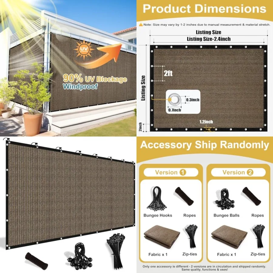 90 Sun Shade Cloth with Grommets, 6' X 12' Pergola Shade Cover Canopy, Mesh Tarp Sun Screens for Patio, Outdoor, Garden, Backya
90 Sun Shade Cloth with Grommets, 6' X 12' Pergola Shade Cover Canopy, Mesh Tarp Sun Screens for Patio, Outdoor, Garden, Backya