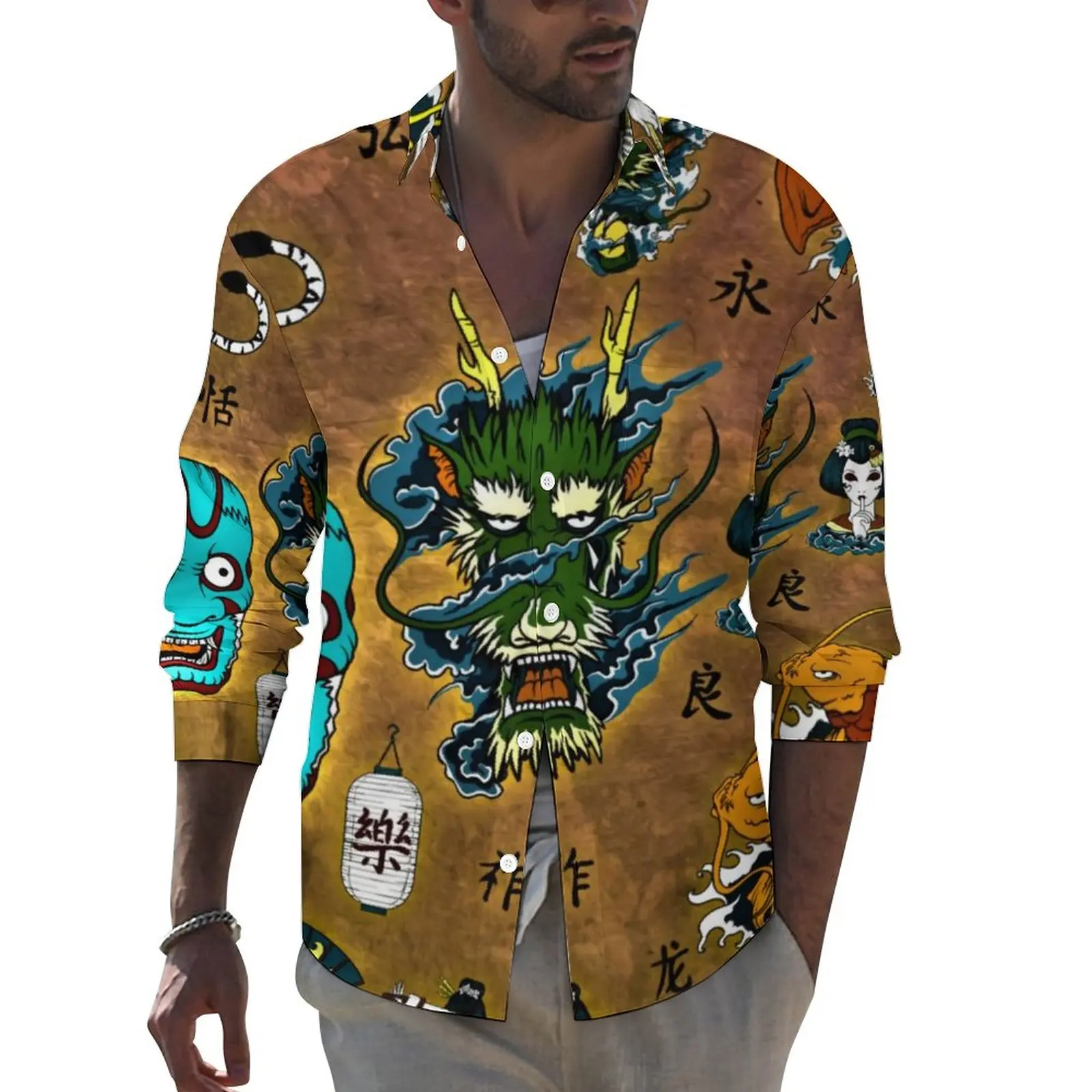 Cartoon Dragon Shirt Autumn Japanese Theme Print Casual Shirts Men Trendy Blouses Long Sleeve Graphic Street Top Large Size
Cartoon Dragon Shirt Autumn Japanese Theme Print Casual Shirts Men Trendy Blouses Long Sleeve Graphic Street Top Large Size