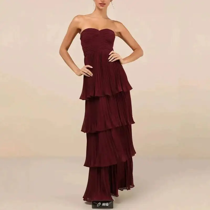 Elegant Backless Zipper Party Maxi Dress Temperament Off Shoulder Women Evening Dress Sexy Tube Top Pure Color Ruffle Cake Dress
Elegant Backless Zipper Party Maxi Dress Temperament Off Shoulder Women Evening Dress Sexy Tube Top Pure Color Ruffle Cake Dress