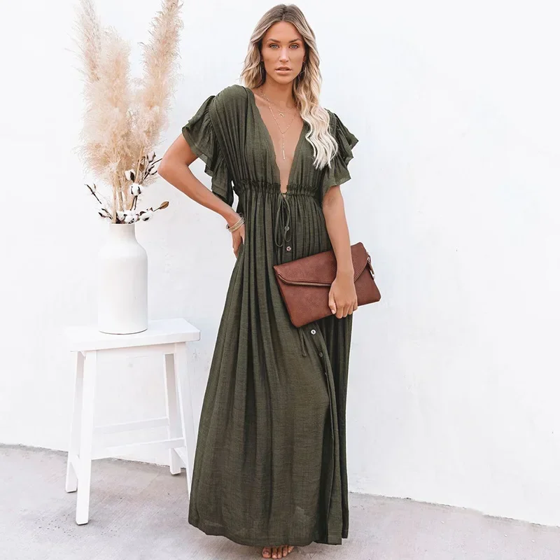 2025 Spring Summer New Button Waist Rope Long Skirt Cardigan Holiday Beach Coat Sunscreen Coat Long Skirt Bikini Blouse Women 2
2025 Spring Summer New Button Waist Rope Long Skirt Cardigan Holiday Beach Coat Sunscreen Coat Long Skirt Bikini Blouse Women 2
