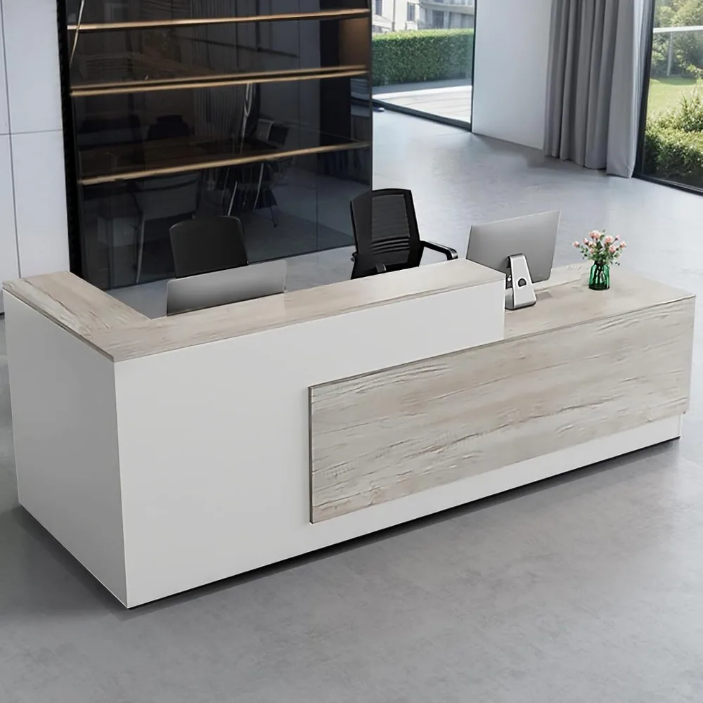 Modern L-Shaped Reception Desk with Hutch, Reception Counter Table(Oak+Warm White-Left Cabinet, 70.87" L*23.62" W*41.34" H)
Modern L-Shaped Reception Desk with Hutch, Reception Counter Table(Oak+Warm White-Left Cabinet, 70.87" L*23.62" W*41.34" H)