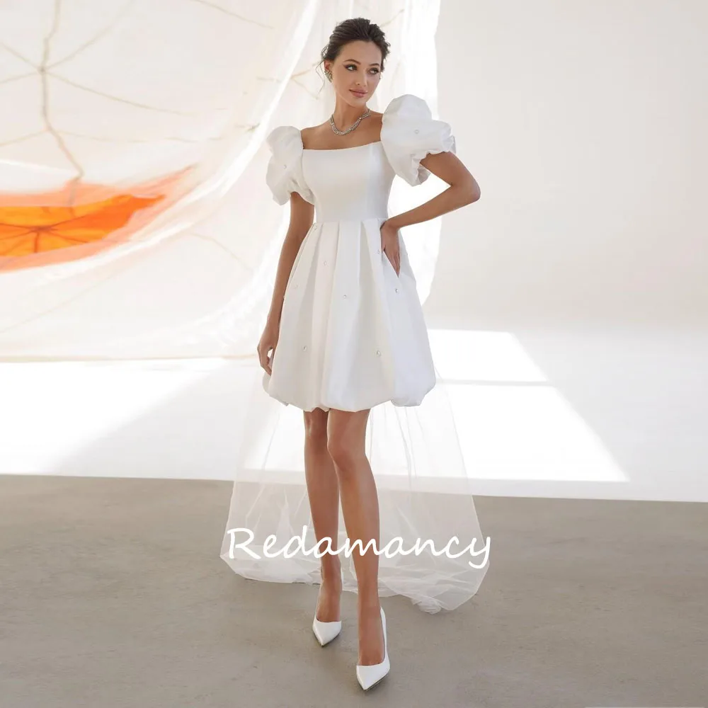 Redamancy Customized Ivory Puff Sleeves Pleats Satin Wedding Dress with Pearls A-Line Zipper Back Bridal Gowns vestidos de novia
Redamancy Customized Ivory Puff Sleeves Pleats Satin Wedding Dress with Pearls A-Line Zipper Back Bridal Gowns vestidos de novia