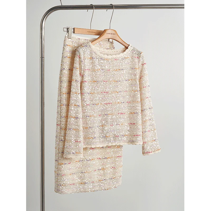 Retro Knitted Suits Loose Sequined Striped Knitwear Sweater Top Mid-length Loose A-line Skirt Suit Autumn Women's Two Piece Set
Retro Knitted Suits Loose Sequined Striped Knitwear Sweater Top Mid-length Loose A-line Skirt Suit Autumn Women's Two Piece Set