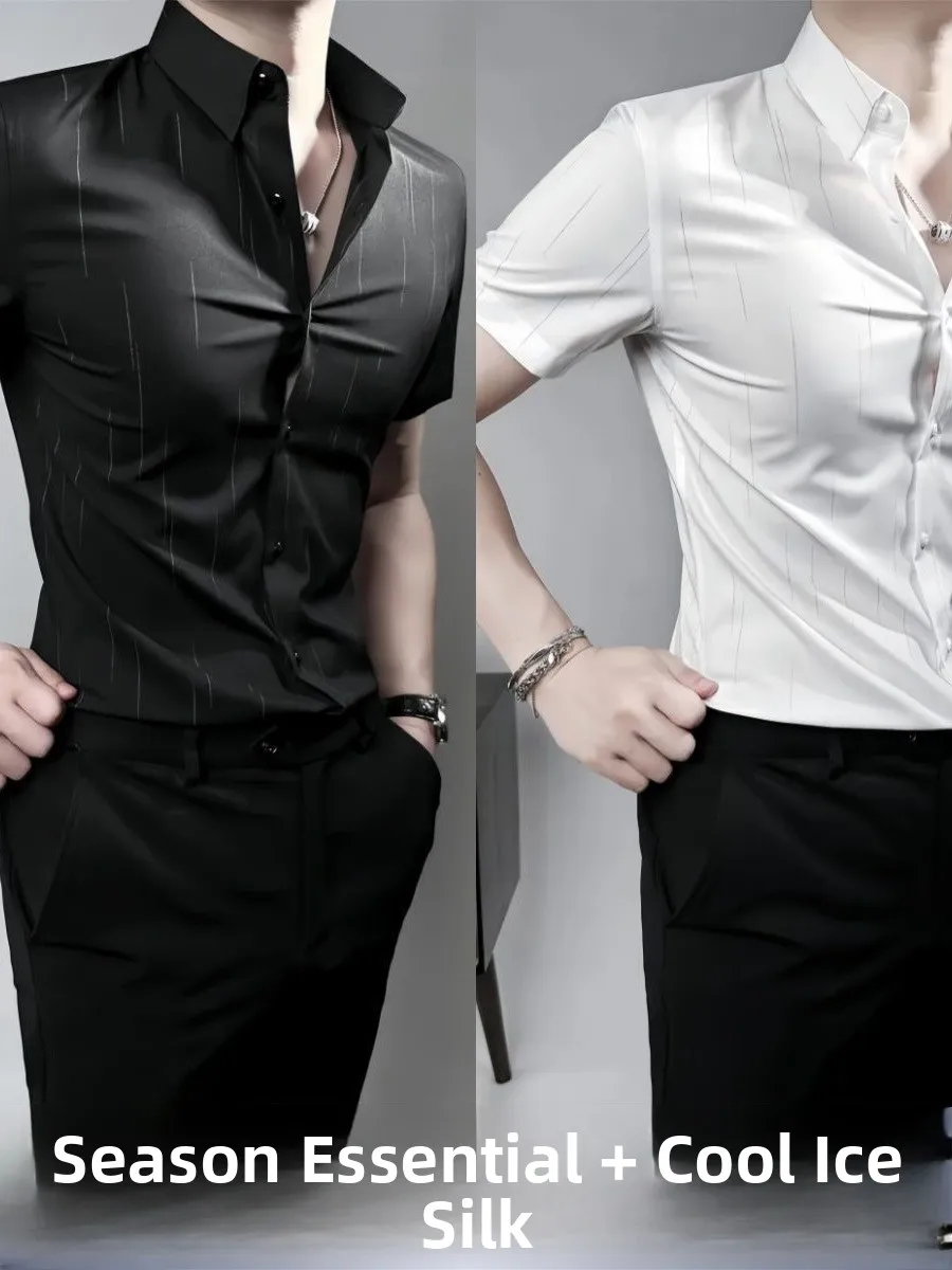 Slim Fit Ice Silk Shirt Men's Short Sleeve Thin Striped Business Style Breathable Summer Fashionable Clothing Youth
Slim Fit Ice Silk Shirt Men's Short Sleeve Thin Striped Business Style Breathable Summer Fashionable Clothing Youth