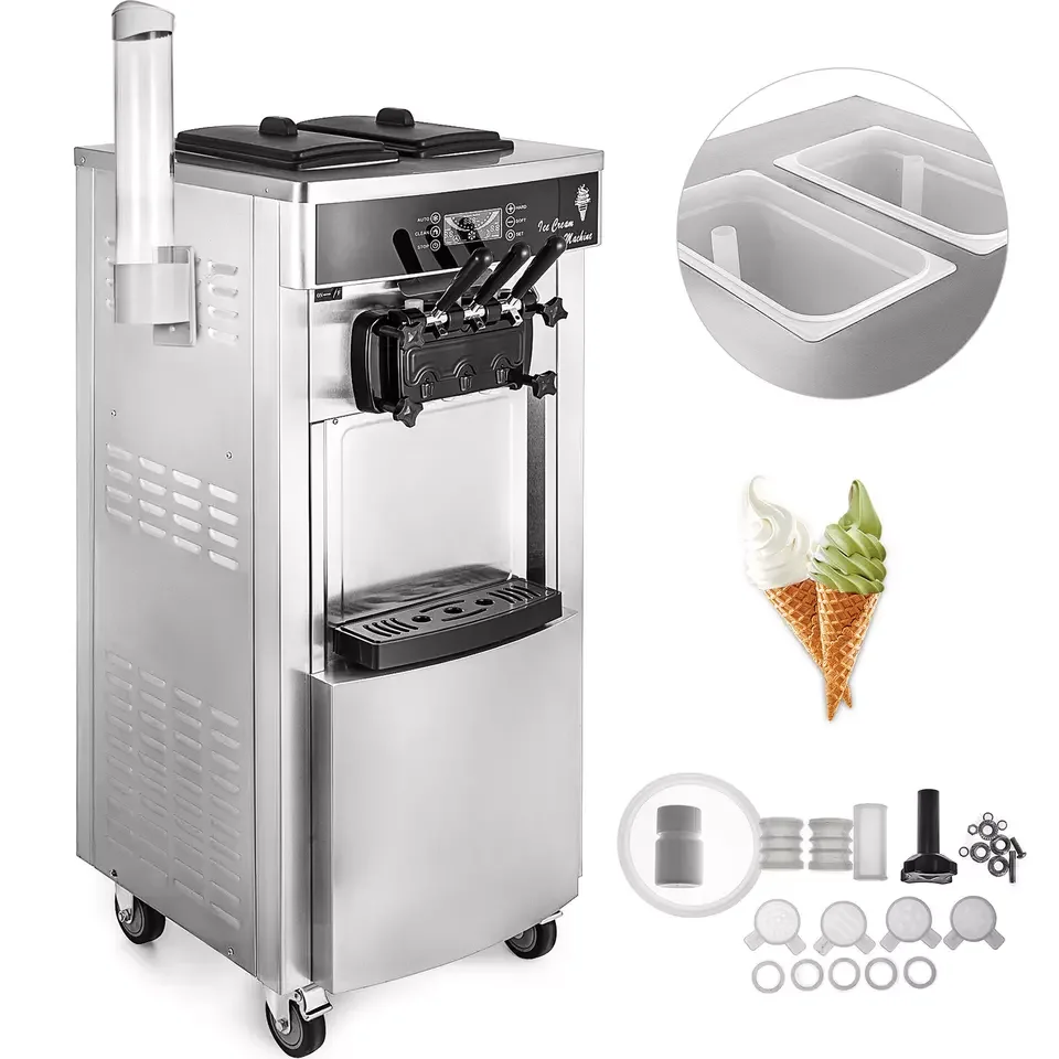 Factory Price Vertical Soft Ice Cream Machine with Cone Holder R410a Business Use Standing Ice Cream Maker with 2+1 Flavors 
Factory Price Vertical Soft Ice Cream Machine with Cone Holder R410a Business Use Standing Ice Cream Maker with 2+1 Flavors