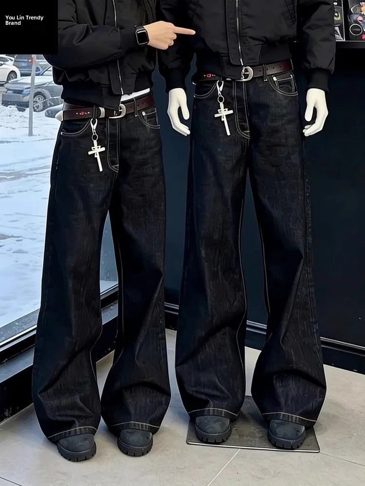 Black Original Denim Loose Wide Leg Men's Jeans High Waist Straight Leg Micro Flared Pants Spring American High Street Style
Black Original Denim Loose Wide Leg Men's Jeans High Waist Straight Leg Micro Flared Pants Spring American High Street Style