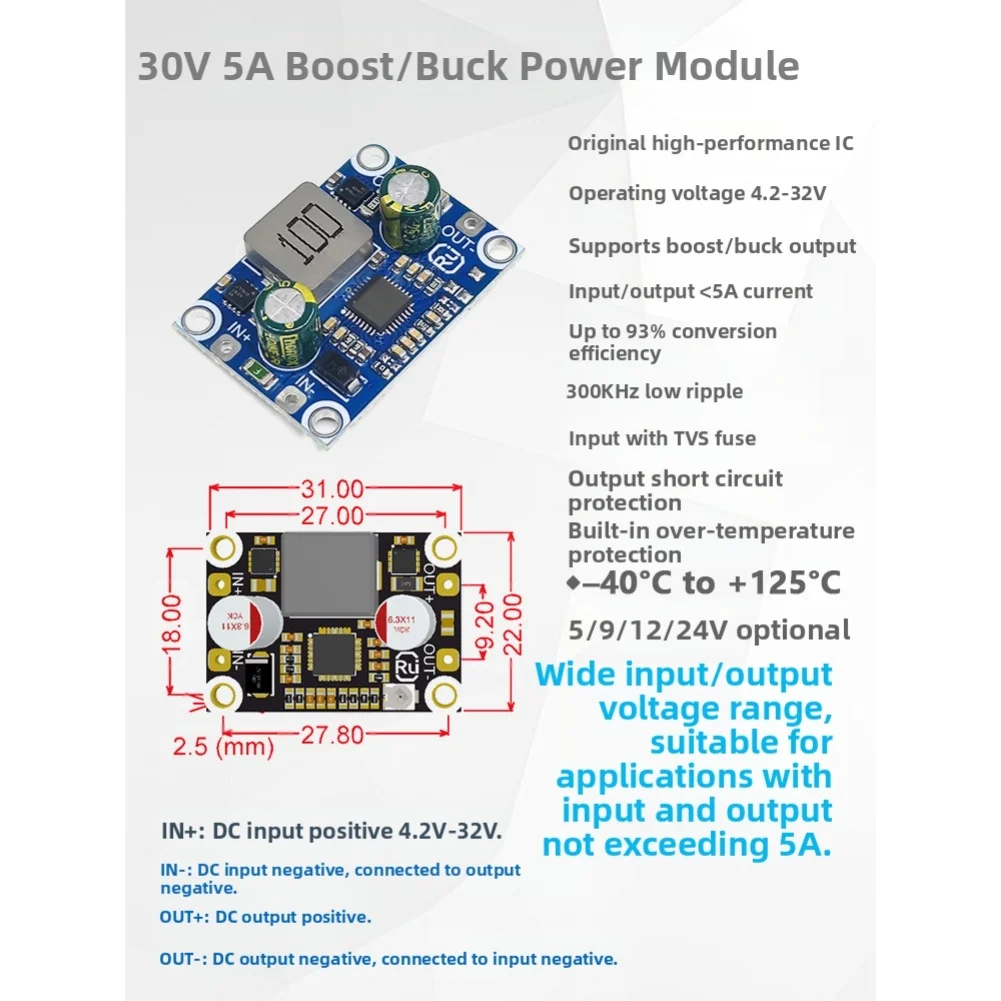 5A DC Automatic Step-up/step-down Voltage Regulator Module Input 4.2-28V Lifting Pressure Plate For Various Power Supply
5A DC Automatic Step-up/step-down Voltage Regulator Module Input 4.2-28V Lifting Pressure Plate For Various Power Supply
