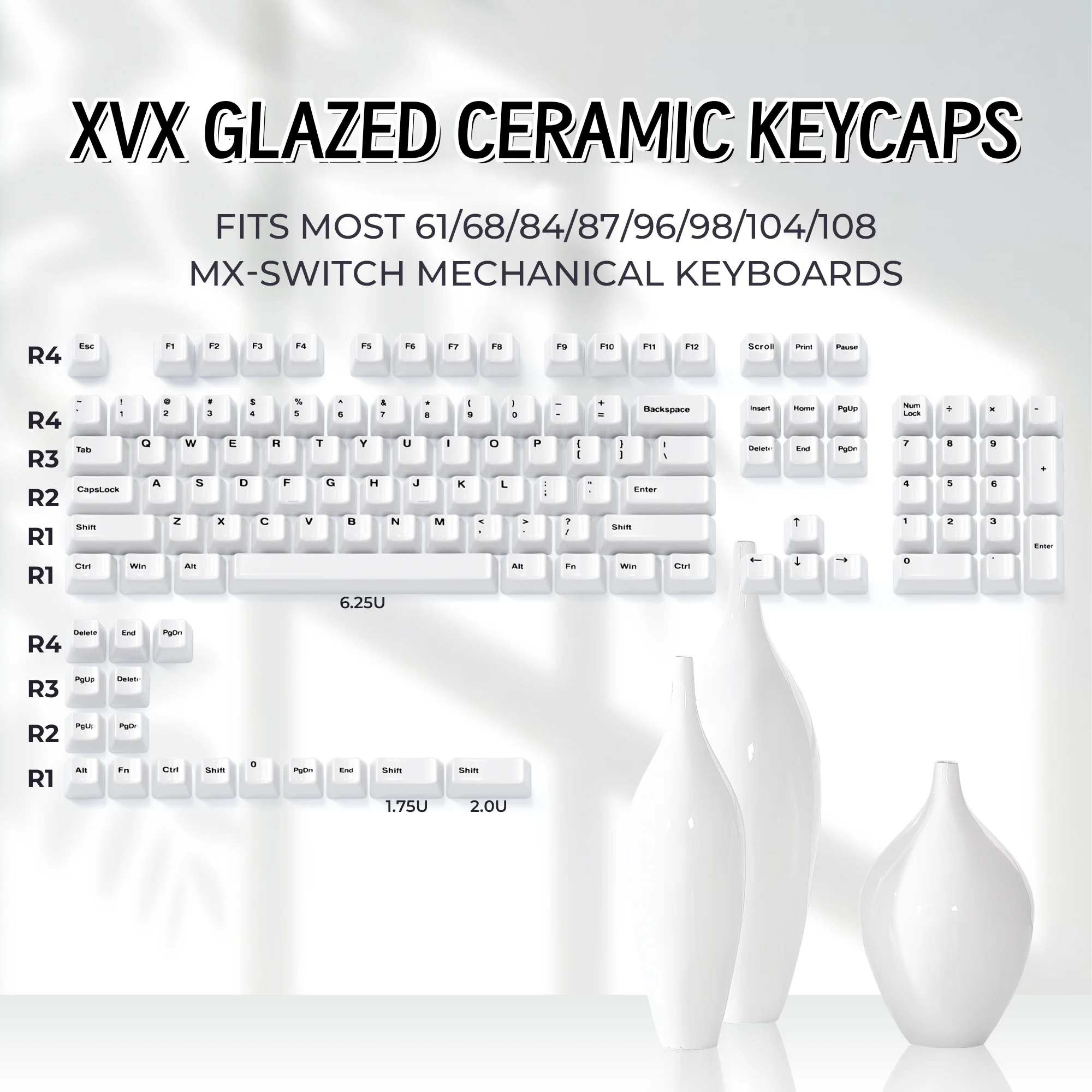 XVX White Crazed Ceramic Keycaps Cherry Profile 120-Key Keycap Set
XVX White Crazed Ceramic Keycaps Cherry Profile 120-Key Keycap Set