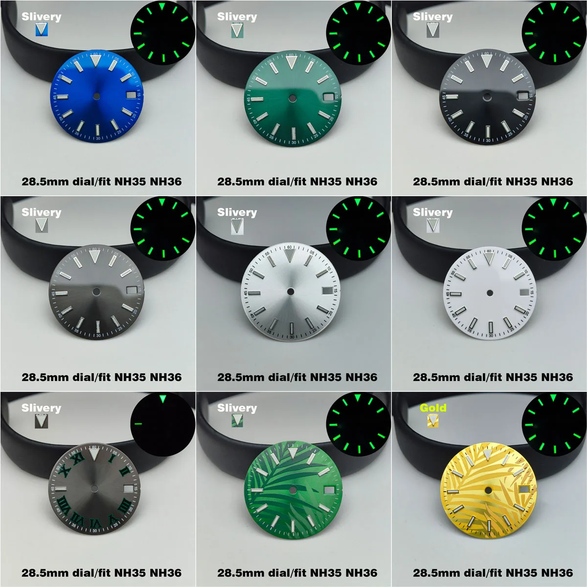28.5MM Diameter Watch Dial Green Luminous Dial for NH35/NH36 Watch Movement Accessories
28.5MM Diameter Watch Dial Green Luminous Dial for NH35/NH36 Watch Movement Accessories