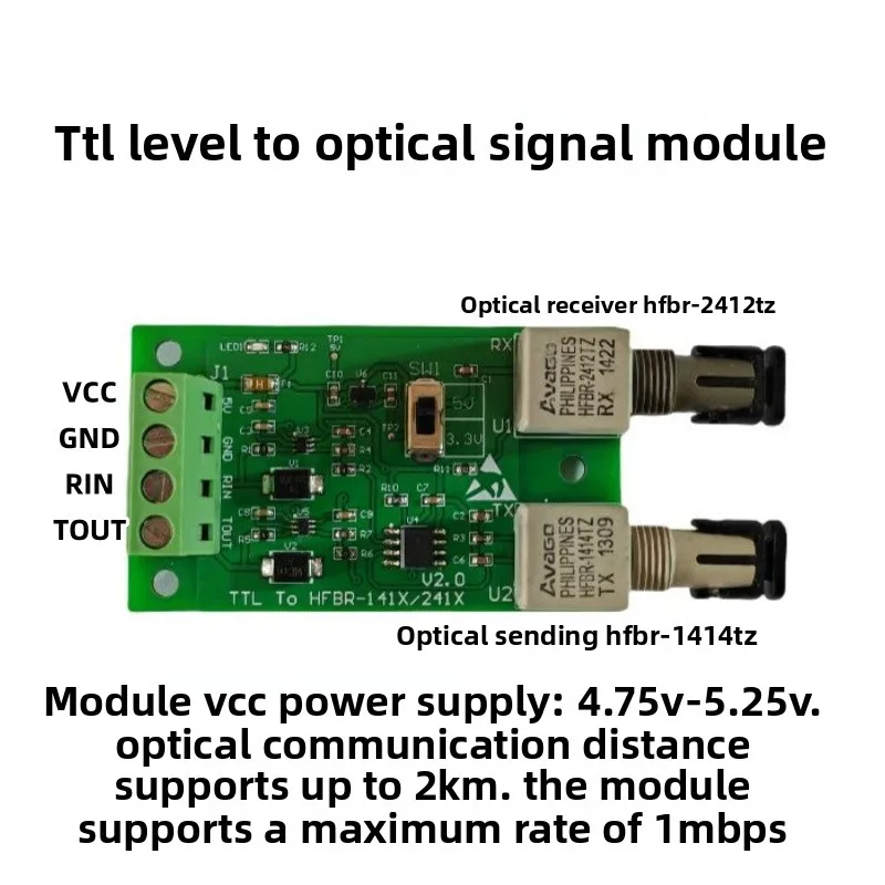 TTL to Fiber Optic Module for Industrial Data Communication – HFBR-1414TZ, HFBR-2412TZ, 1Mbps Data Rate
TTL to Fiber Optic Module for Industrial Data Communication – HFBR-1414TZ, HFBR-2412TZ, 1Mbps Data Rate