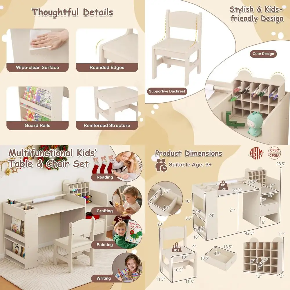 Children's Art Desk and Chair Set with Storage, Paper Roll Holder, and Multi-Functional Use (Beige)
Children's Art Desk and Chair Set with Storage, Paper Roll Holder, and Multi-Functional Use (Beige)