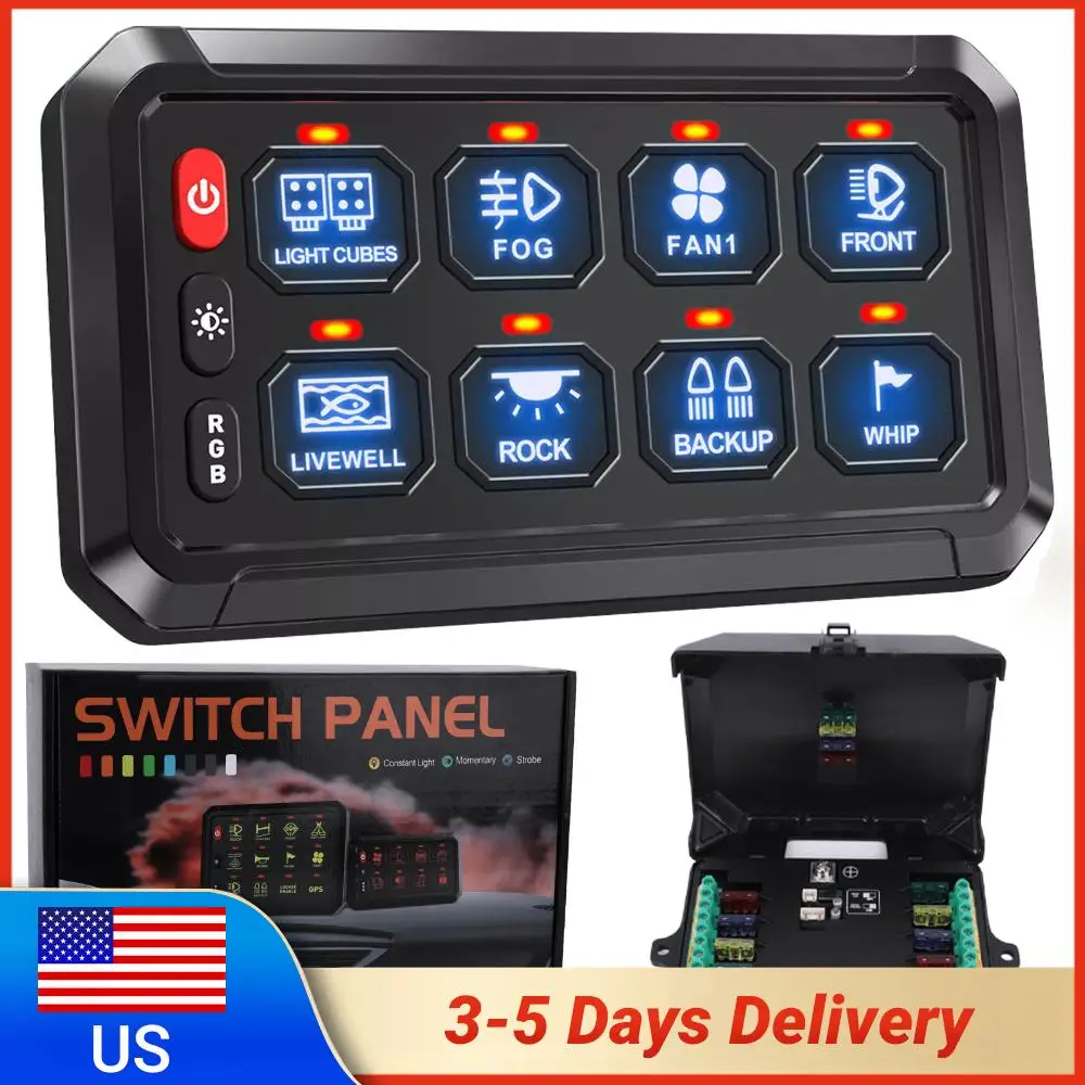 8 Gang Switch Panel APP Control RGB Dimmable Switch Panel Electronic Relay System for Car ATV SUV UTV Truck Marine
8 Gang Switch Panel APP Control RGB Dimmable Switch Panel Electronic Relay System for Car ATV SUV UTV Truck Marine
