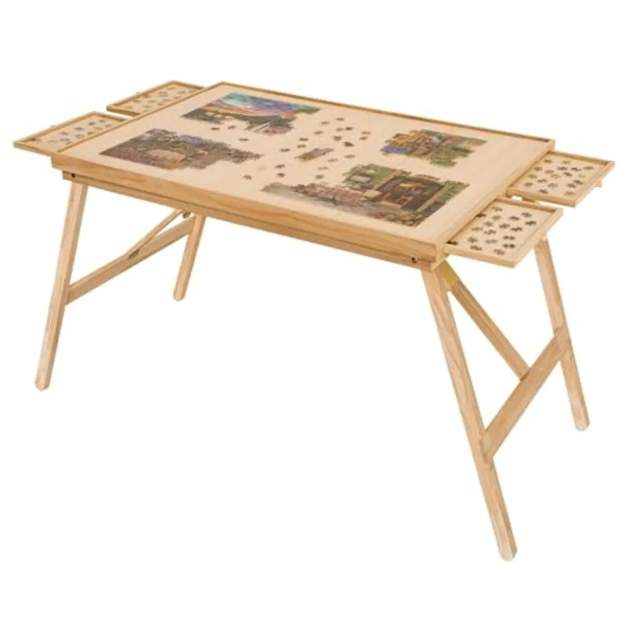 Portable jigsaw puzzle table with legs for home use, natural wood, natural color, no-assembly folding design with 4 drawers and
Portable jigsaw puzzle table with legs for home use, natural wood, natural color, no-assembly folding design with 4 drawers and