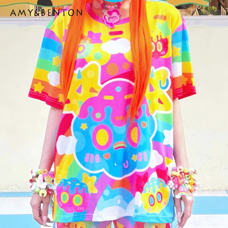 Original Subculture Design Colorful Cartoon Women's T-shirt 2026 New Sweet Cool Loose Shorts Knee Socks Three-piece Sets Ladies
Original Subculture Design Colorful Cartoon Women's T-shirt 2026 New Sweet Cool Loose Shorts Knee Socks Three-piece Sets Ladies