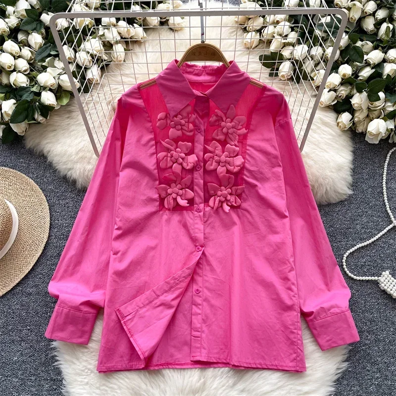 Luxury 3D Flower Appliques Shirts Women's 2025 New Turn Down Collar Solid Color Buttons Up Ladies Blouse Chic Solid Color Tops
Luxury 3D Flower Appliques Shirts Women's 2025 New Turn Down Collar Solid Color Buttons Up Ladies Blouse Chic Solid Color Tops
