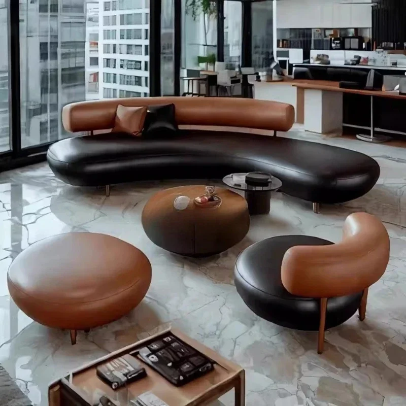 Nordic simple modern business building hotel lobby designer curved leather fabric reception lounge area multi-person sofa
Nordic simple modern business building hotel lobby designer curved leather fabric reception lounge area multi-person sofa