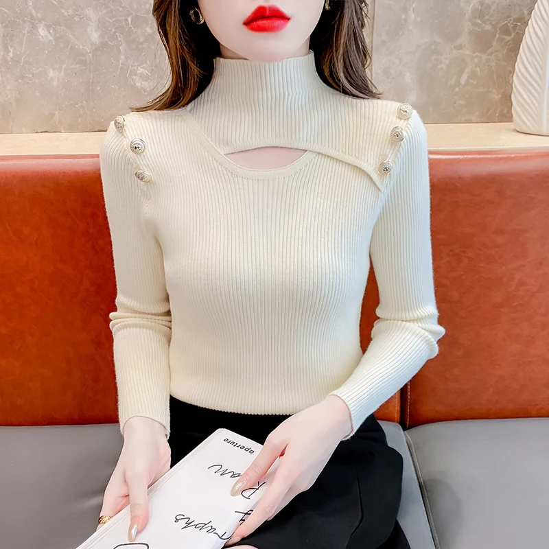 Женский облегающий вязаный свитер с длинными рукавами, ажурный, с высоким воротником, для ношения под одеждой, в корейском стиле, для повседневной носки
Женский облегающий вязаный свитер с длинными рукавами, ажурный, с высоким воротником, для ношения под одеждой, в корейском стиле, для повседневной носки