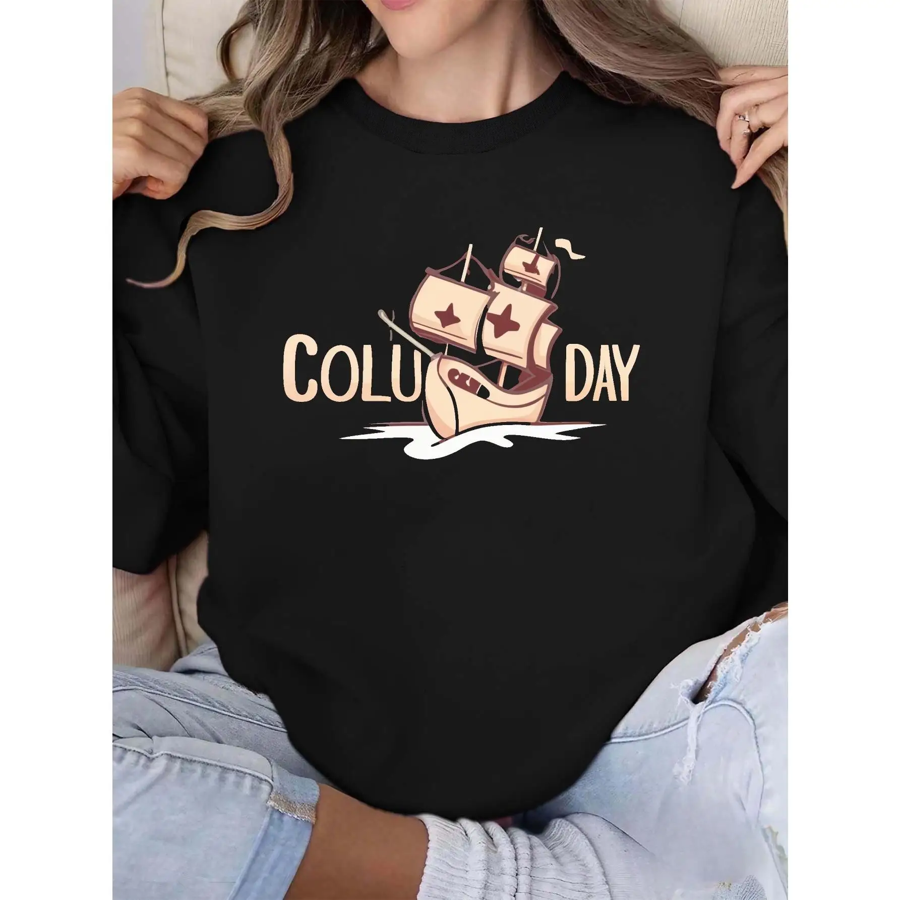 Columbus Day Graphic Sweatshirt, Vintage Boat Print Jumper, Autumn Crewneck Top for Women, Casual Holiday Wear
Columbus Day Graphic Sweatshirt, Vintage Boat Print Jumper, Autumn Crewneck Top for Women, Casual Holiday Wear