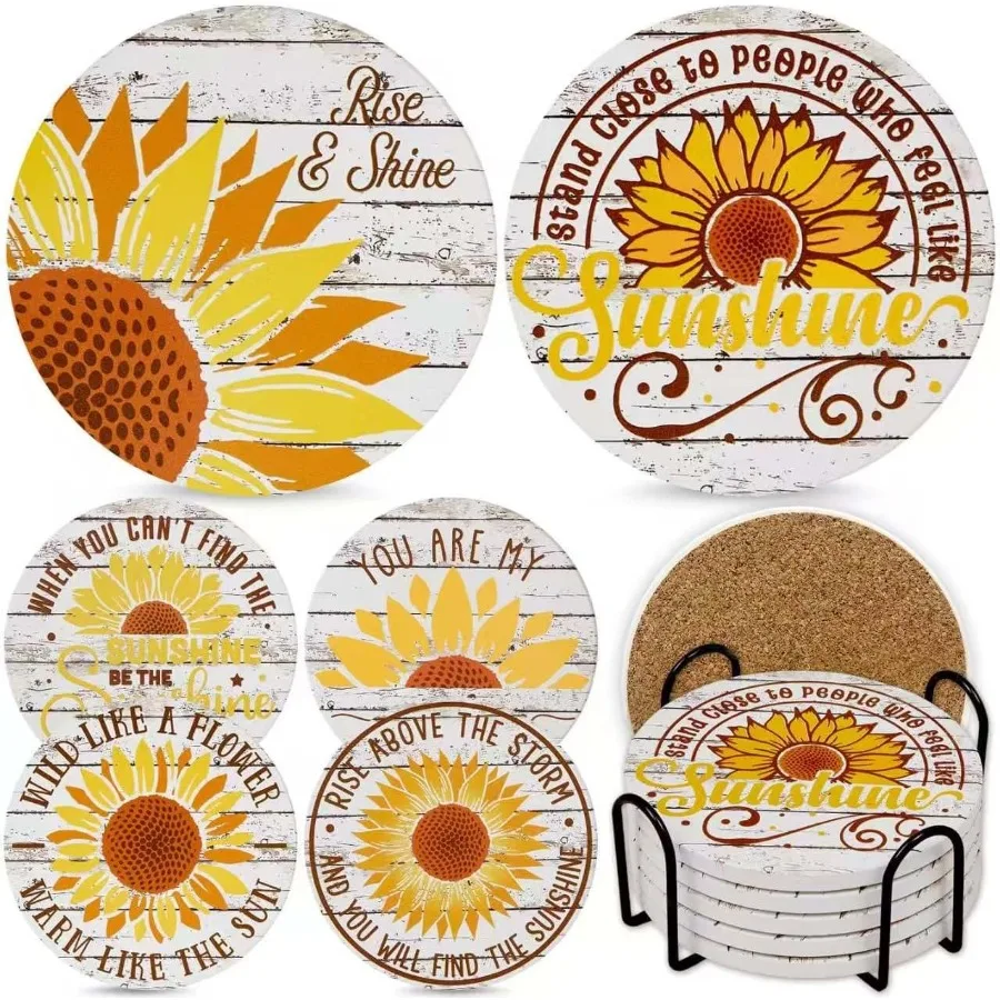 Sunflower Decor Coaster Set of 6House Warming Gt Drink Absorbent Coasters with Holder Coffee Table Decor Ceramic Stone Coaster
Sunflower Decor Coaster Set of 6House Warming Gt Drink Absorbent Coasters with Holder Coffee Table Decor Ceramic Stone Coaster