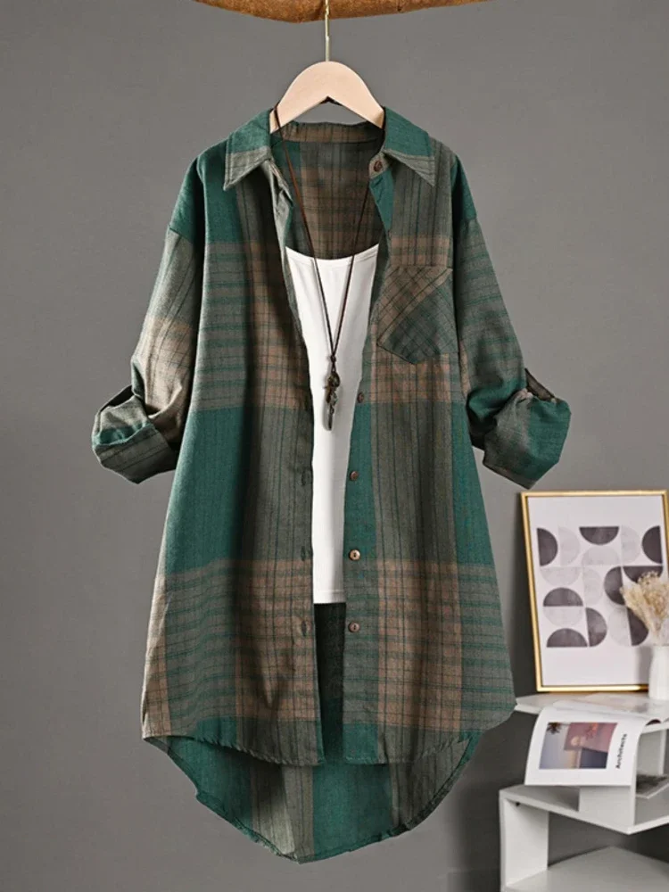 2025 Spring Summer Women Casual Vintage Striped Plaid Shirts New Loose Long Sleeve Blouses Female Button Down Sun Protection Top
2025 Spring Summer Women Casual Vintage Striped Plaid Shirts New Loose Long Sleeve Blouses Female Button Down Sun Protection Top