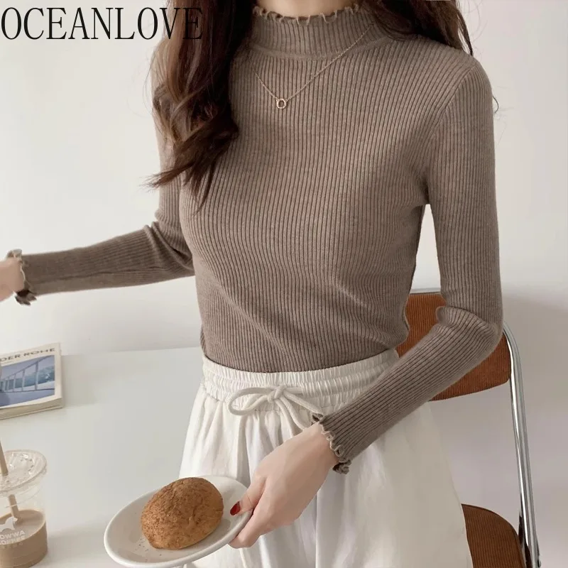 OCEANLOVE Women Sweaters Ruffles Solid Basics Autumn Winter Short Pullovers Korean Fashion Half High Collar Retro Pull Femme
OCEANLOVE Women Sweaters Ruffles Solid Basics Autumn Winter Short Pullovers Korean Fashion Half High Collar Retro Pull Femme