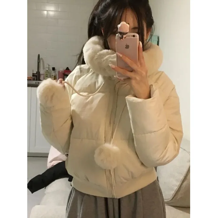 Women's Winter Cotton Jaet Coat Fce Lined Hooded Long Sve Fur Collar Ball Trim Slimming ort Top Korean Sle
Women's Winter Cotton Jaet Coat Fce Lined Hooded Long Sve Fur Collar Ball Trim Slimming ort Top Korean Sle