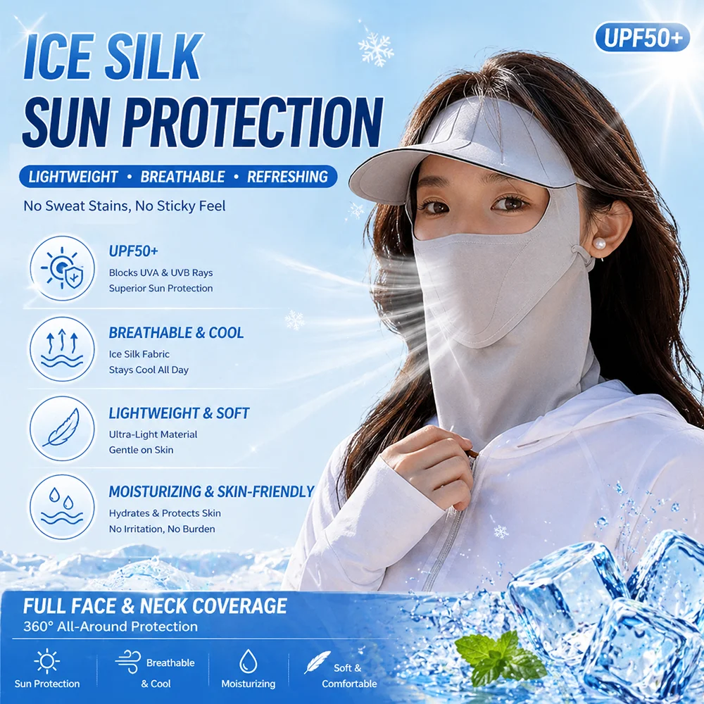 Ice Silk Full Face Sun Protection Mask Breathable Cooling UV Protection Visor Hat Summer Face Cover Neck Shield Lightweight
Ice Silk Full Face Sun Protection Mask Breathable Cooling UV Protection Visor Hat Summer Face Cover Neck Shield Lightweight