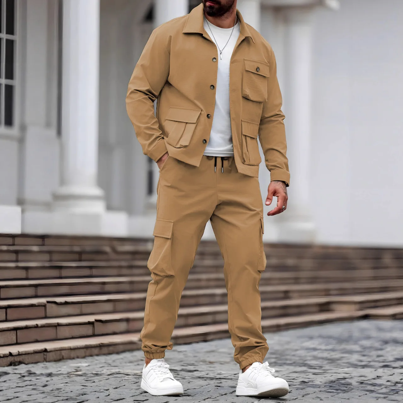 Men's outdoor tactical workwear set - multi-pocket jacket and elasticated cuffs sports pants - two-piece casual sportswear
Men's outdoor tactical workwear set - multi-pocket jacket and elasticated cuffs sports pants - two-piece casual sportswear