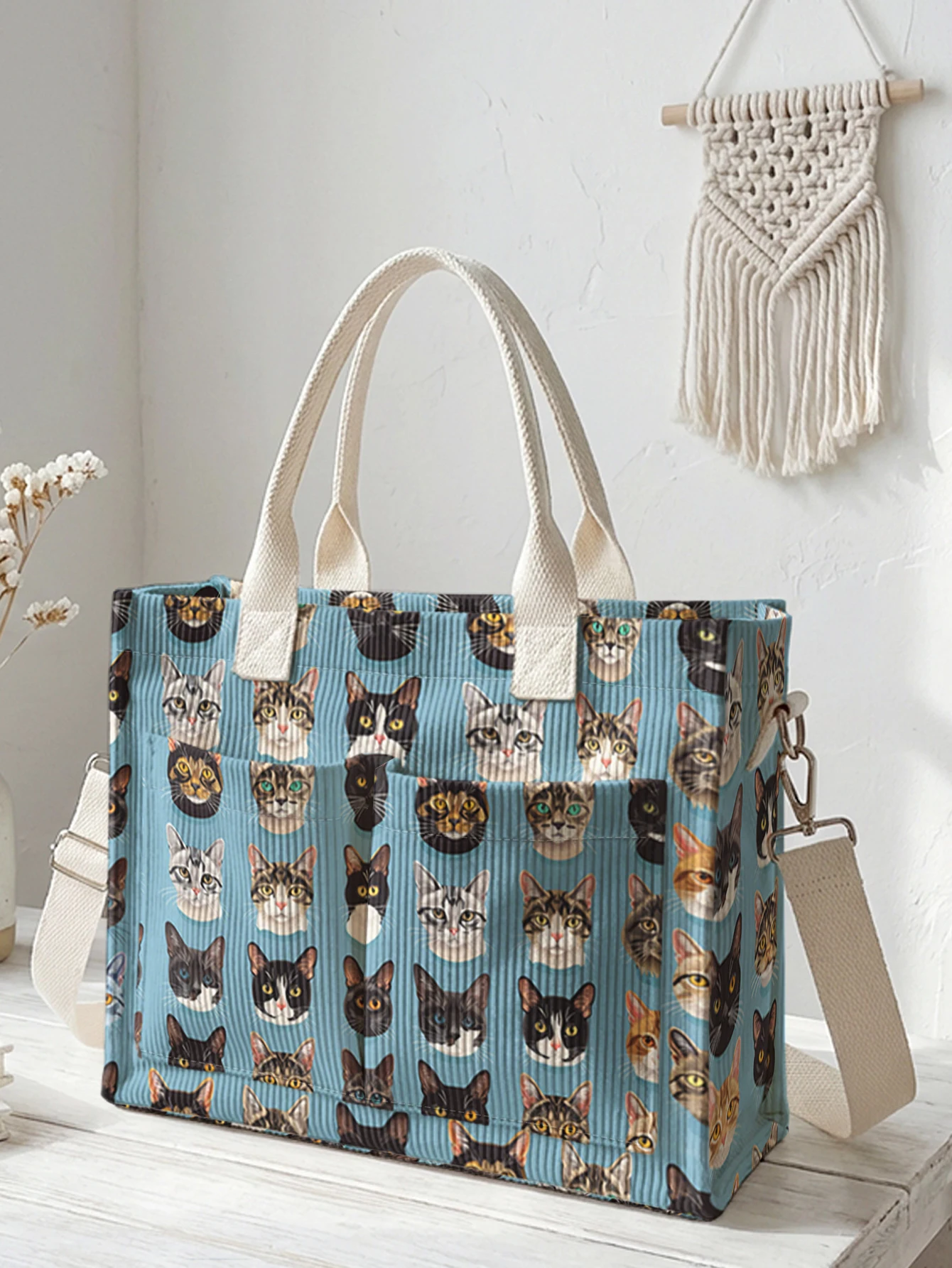 Blue Cat Faces Print Corduroy Tote Bag Large Capacity Multi Pocket Cat Lover Commuter Shoulder Bag
Blue Cat Faces Print Corduroy Tote Bag Large Capacity Multi Pocket Cat Lover Commuter Shoulder Bag