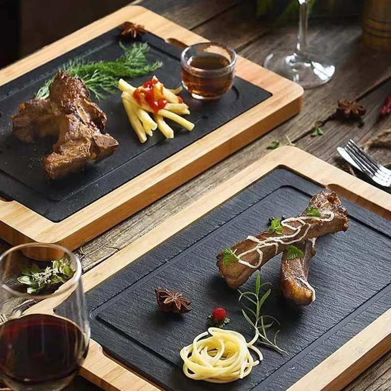 Hotel Retro Creative Black Slate Bamboo and Wood Steak Dish Western Dish Dish Heat Insulation Platter Hot Dish Slate Plate
Hotel Retro Creative Black Slate Bamboo and Wood Steak Dish Western Dish Dish Heat Insulation Platter Hot Dish Slate Plate
