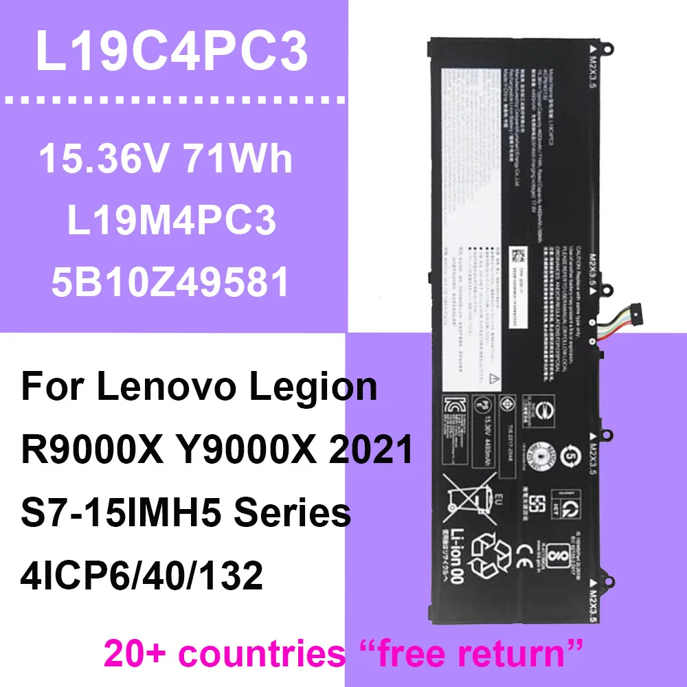 For Lenovo Legion R9000X Y9000X 2021/S7-15IMH5 Series Laptop Battery 15.36V 71Wh 4623mAh Compatible with L19C4PC3 L19M4PC3
For Lenovo Legion R9000X Y9000X 2021/S7-15IMH5 Series Laptop Battery 15.36V 71Wh 4623mAh Compatible with L19C4PC3 L19M4PC3