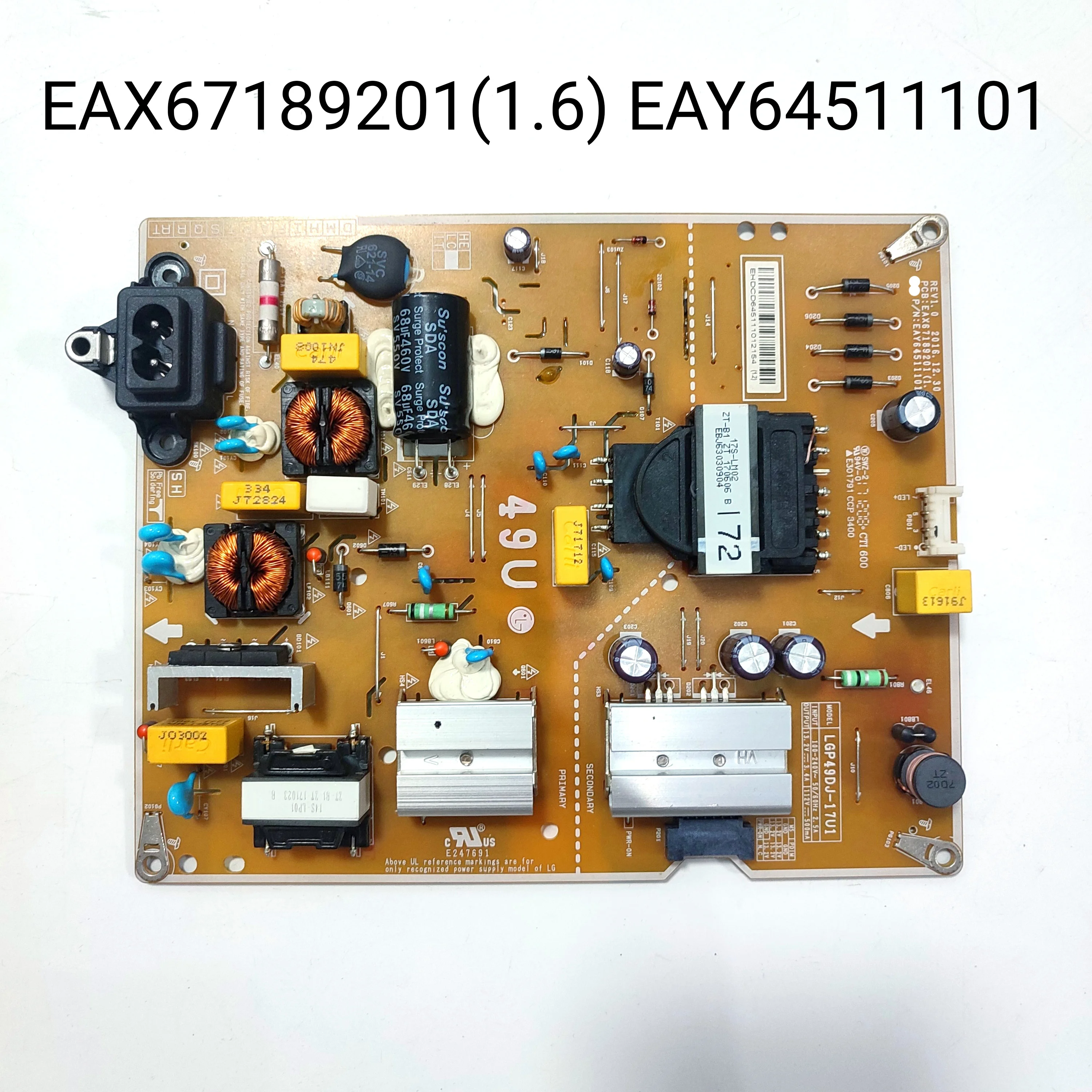 Genuine Original EAX67189201 EAY64511101 Power Supply/LED Driver Board for 49UJ6300 49UK6090PUA 49UM7300PUA EAX67189201(1.6) TV
Genuine Original EAX67189201 EAY64511101 Power Supply/LED Driver Board for 49UJ6300 49UK6090PUA 49UM7300PUA EAX67189201(1.6) TV