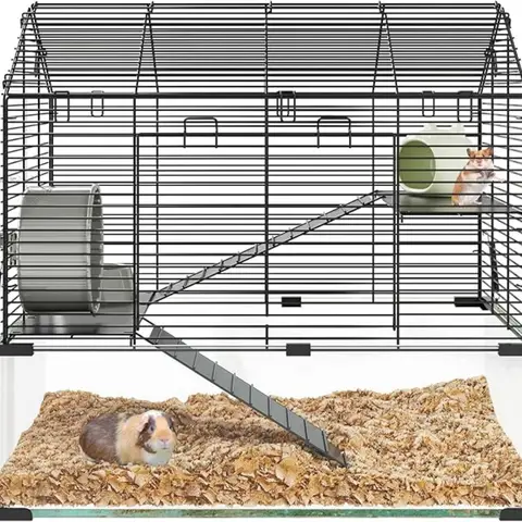3 Katlı Büyük Hamster Kafesi, Metal Kafes + Cam Gerbil Kafesleri, Gine Domuzları, Şinşilla ve Kemirgenler için Küçük Hayvan Kafesleri