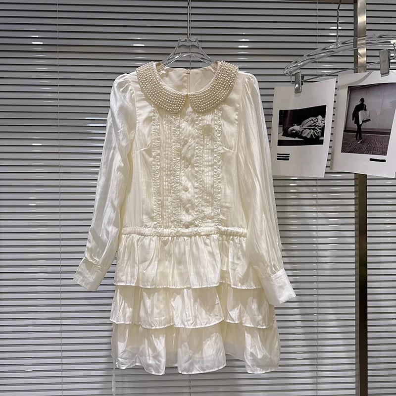 Женское многослойное платье с милым кукольным воротником для похудения, милое темпераментное шифоновое платье с жемчугом и бисером, с длинными рукавами и пуговицами на молнии
Женское многослойное платье с милым кукольным воротником для похудения, милое темпераментное шифоновое платье с жемчугом и бисером, с длинными рукавами и пуговицами на молнии