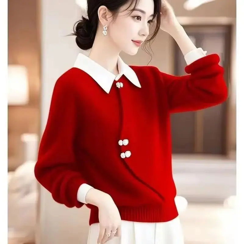 Women Pullover Fake Two-piece Soft Sweater Knitted Ladies Tops New 2026 Autumn Korean Fashion Temperament Knitted Sweater
Women Pullover Fake Two-piece Soft Sweater Knitted Ladies Tops New 2026 Autumn Korean Fashion Temperament Knitted Sweater
