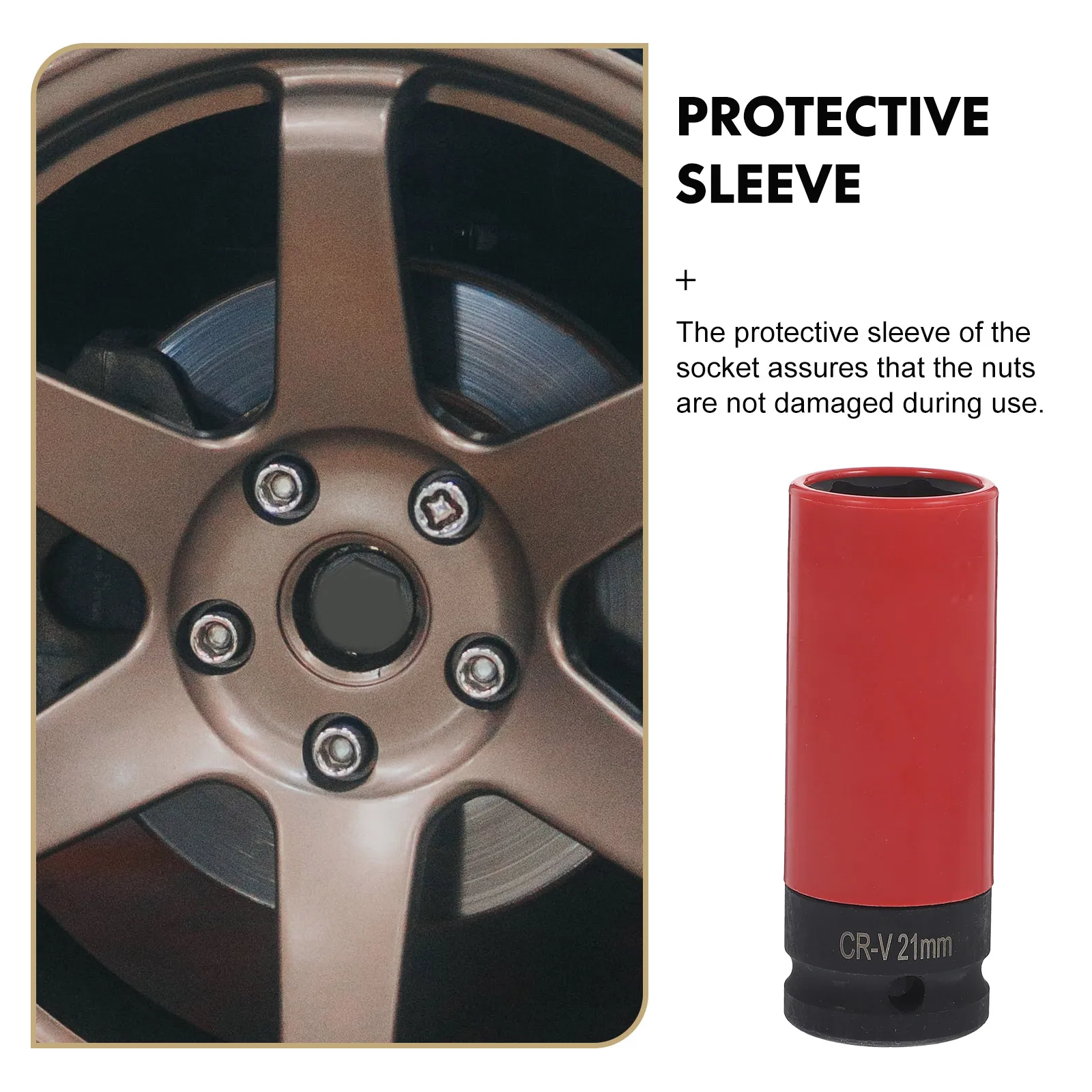 21mm 1/2 Inch Impact Lug Nut Socket with Protective Sleeve for Car Wheels High Strength CRV Material
21mm 1/2 Inch Impact Lug Nut Socket with Protective Sleeve for Car Wheels High Strength CRV Material