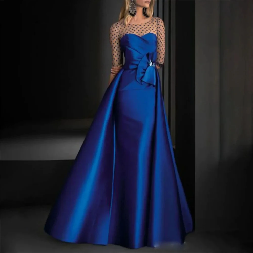Blue Satin A-line Retro Fantasy Neck Party Formal Occasion Evening Dress with Half Sleeves for Ball Women's Gown de soir é e
Blue Satin A-line Retro Fantasy Neck Party Formal Occasion Evening Dress with Half Sleeves for Ball Women's Gown de soir é e