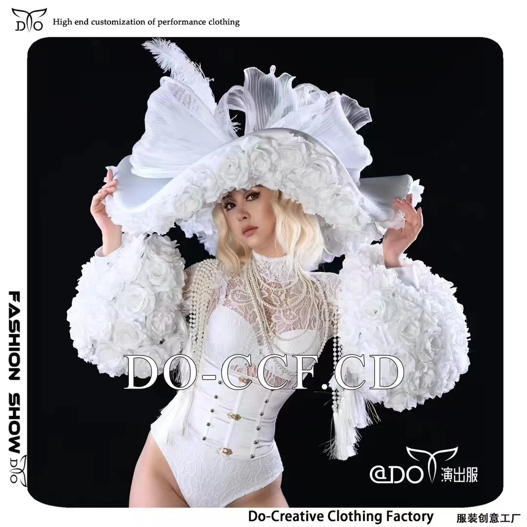 Pearl Rose Feather Hat+Lace High Fork+Bra+Necklace+Socks Bar Nightclub GOGO Valentine's Day Fashion Show Singer Dance Stage Wear
Pearl Rose Feather Hat+Lace High Fork+Bra+Necklace+Socks Bar Nightclub GOGO Valentine's Day Fashion Show Singer Dance Stage Wear