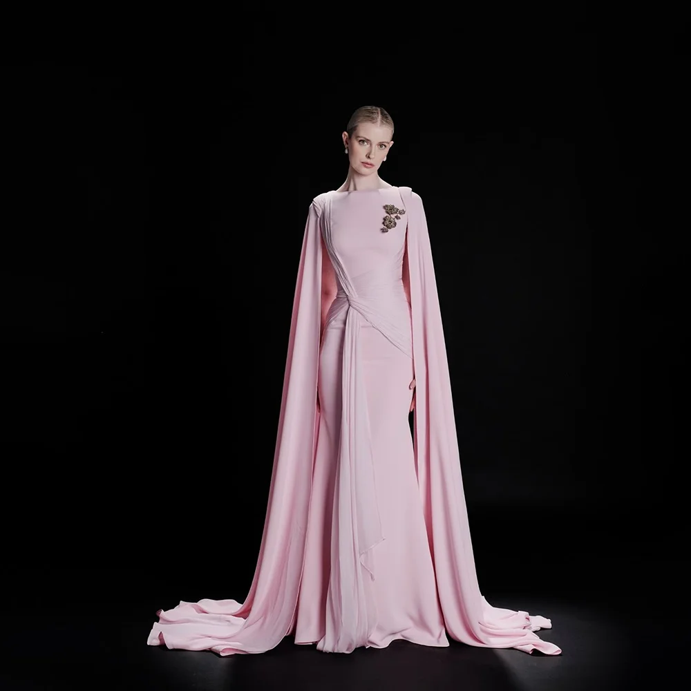 Pink Formal Evening Dresses Long Sleeves Boat Neck Pleat Jersey Evening Gowns Mermaid Floor Length Party Dresses Customized
Pink Formal Evening Dresses Long Sleeves Boat Neck Pleat Jersey Evening Gowns Mermaid Floor Length Party Dresses Customized