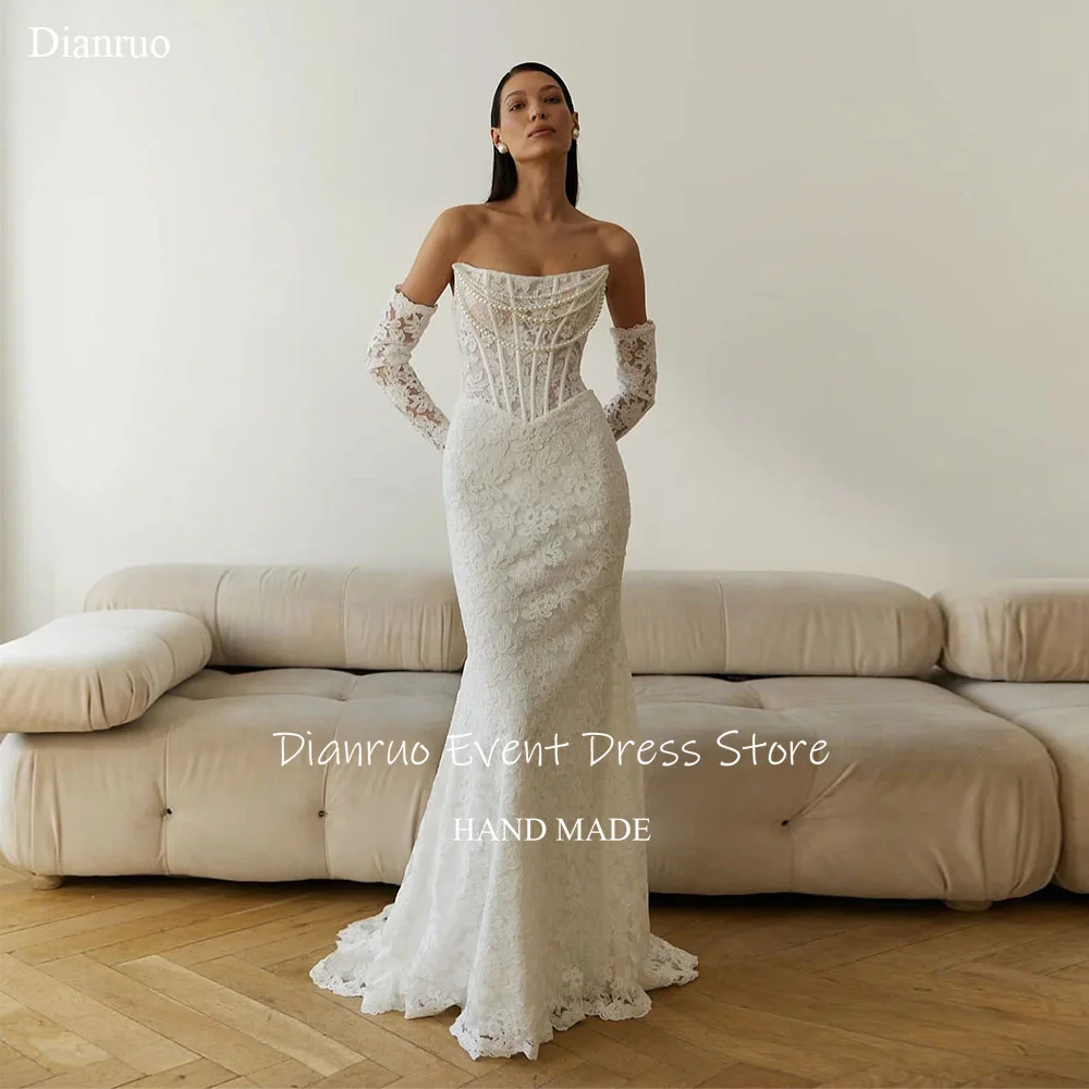 Dianruo Exquisite Strapless Mermaid Wedding Dresses Pearls Luxury Robe De Mariée 2025 Lace Appliques Maxi Bride Gowns Customized
Dianruo Exquisite Strapless Mermaid Wedding Dresses Pearls Luxury Robe De Mariée 2025 Lace Appliques Maxi Bride Gowns Customized