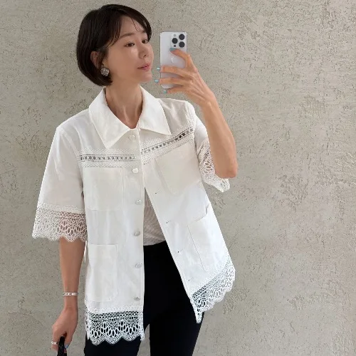 East Gate Women's Lace Splice Hollow out Shirt Slimming Breathable Comfortable Collar Short Sleeve Pure Color Commute Style
East Gate Women's Lace Splice Hollow out Shirt Slimming Breathable Comfortable Collar Short Sleeve Pure Color Commute Style