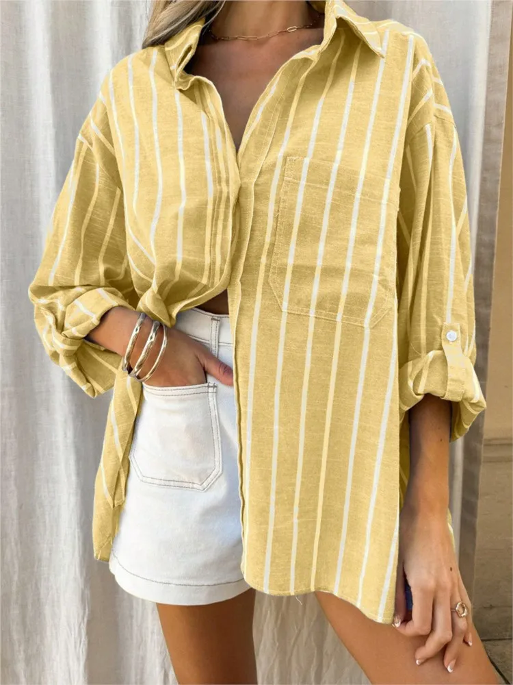 New Summer Women's Fashion Striped Shirt,Long Sleeve Shirt Woman,2025 Woman's Clothing,Summer Tops,Casual Tops
New Summer Women's Fashion Striped Shirt,Long Sleeve Shirt Woman,2025 Woman's Clothing,Summer Tops,Casual Tops