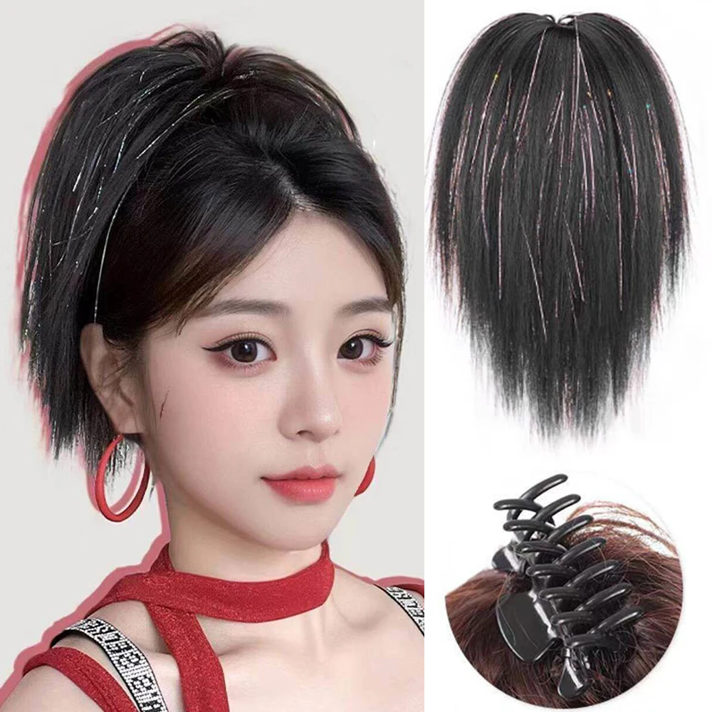 12inch Synthetic Claw Clip Ponytail Extension Holographic Streaked Messy Bun Waterfall Hairpiece Fake Hair for Women Party
12inch Synthetic Claw Clip Ponytail Extension Holographic Streaked Messy Bun Waterfall Hairpiece Fake Hair for Women Party