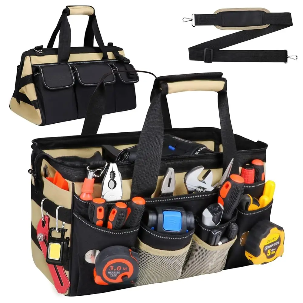 15 H Heavy Duty Tool Tote Bag With 24 Pockets, Wide Open Mouth Tool Box Organizer Case With Shoulder Strap, Portable
15 H Heavy Duty Tool Tote Bag With 24 Pockets, Wide Open Mouth Tool Box Organizer Case With Shoulder Strap, Portable