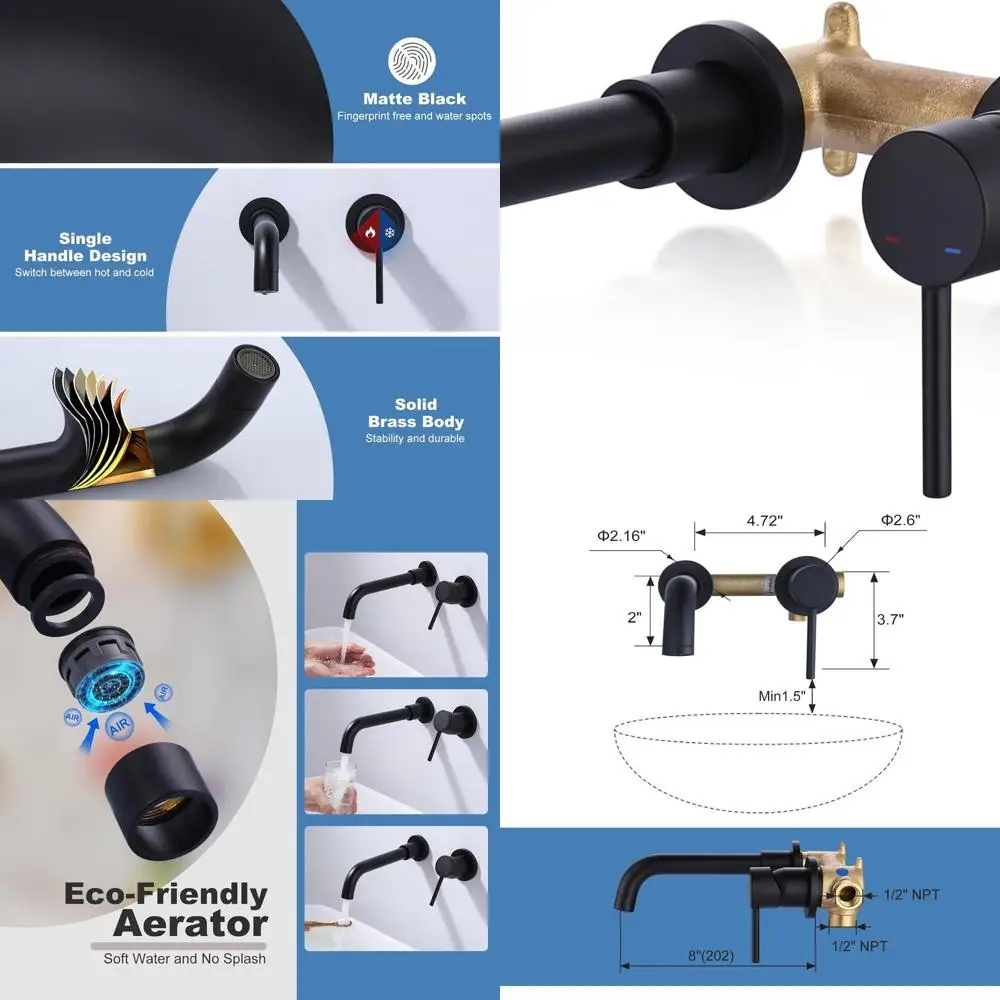 Matte Black Wall-Mounted Single Handle Bathroom Faucet with Included Rough-in Valve
Matte Black Wall-Mounted Single Handle Bathroom Faucet with Included Rough-in Valve