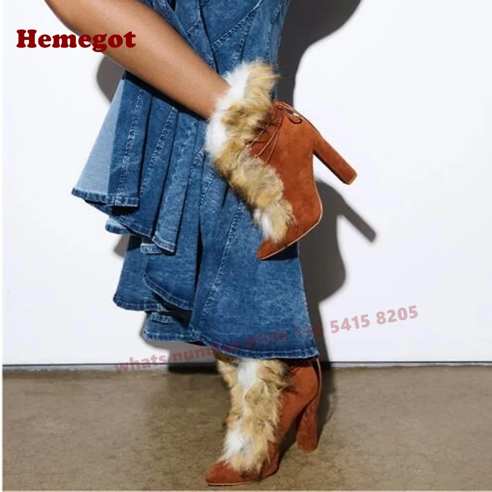 Fur Chunky Heels Ankle Boots Round Toe Lace Up Fluffy Suede Leather Women's Boots Winter 2025 Luxury Warm Shoes Mixed Color
Fur Chunky Heels Ankle Boots Round Toe Lace Up Fluffy Suede Leather Women's Boots Winter 2025 Luxury Warm Shoes Mixed Color