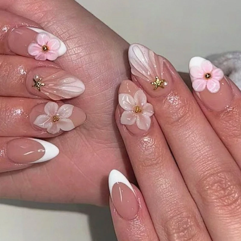 3D Flower Pearl Shell Metal Bead Starfish Nail Art White French Summer False Nails Detachable Finished Fake Nails Press on Nails
3D Flower Pearl Shell Metal Bead Starfish Nail Art White French Summer False Nails Detachable Finished Fake Nails Press on Nails