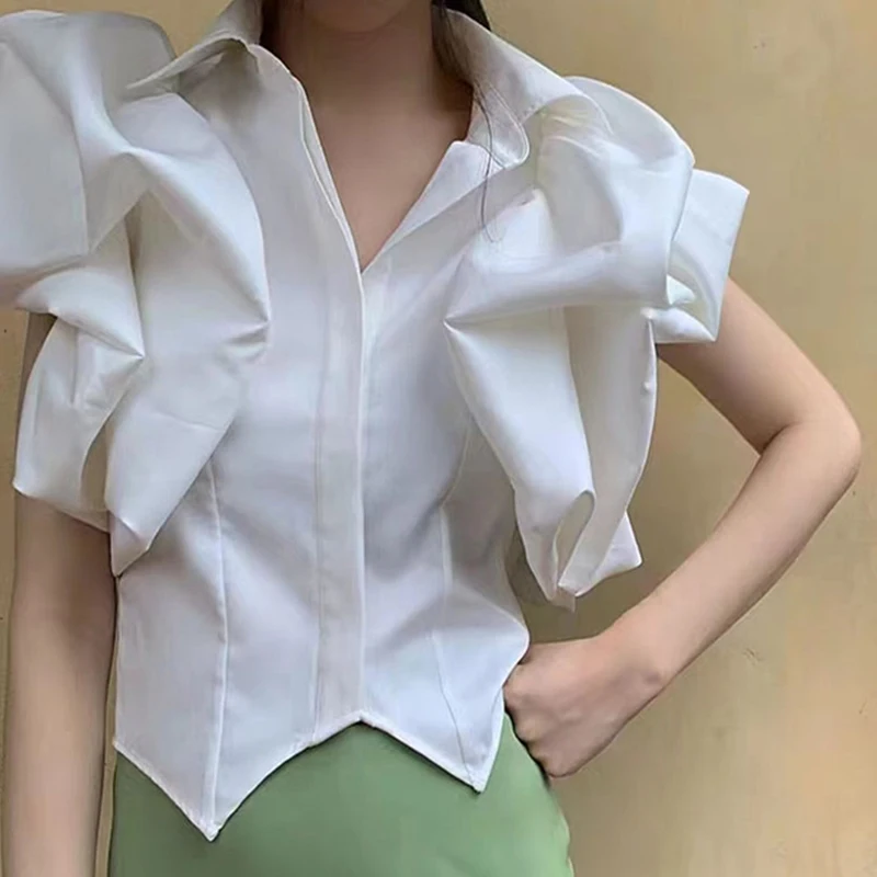 Summer Korean Sweet Puff Short Sleeve Women Chiffon Shirts White Button Up Blouses Elegant Cropped Womens Tops Blusas De Mujer
Summer Korean Sweet Puff Short Sleeve Women Chiffon Shirts White Button Up Blouses Elegant Cropped Womens Tops Blusas De Mujer